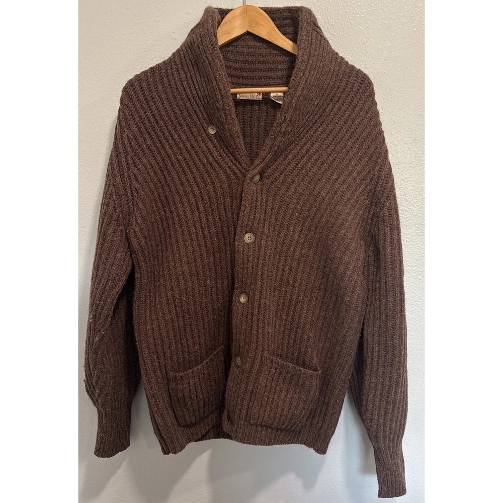 VTG Stanley Blacker Shetland Wool Sz M Cardigan Brown Ribbed Knit Grandpa Preppy